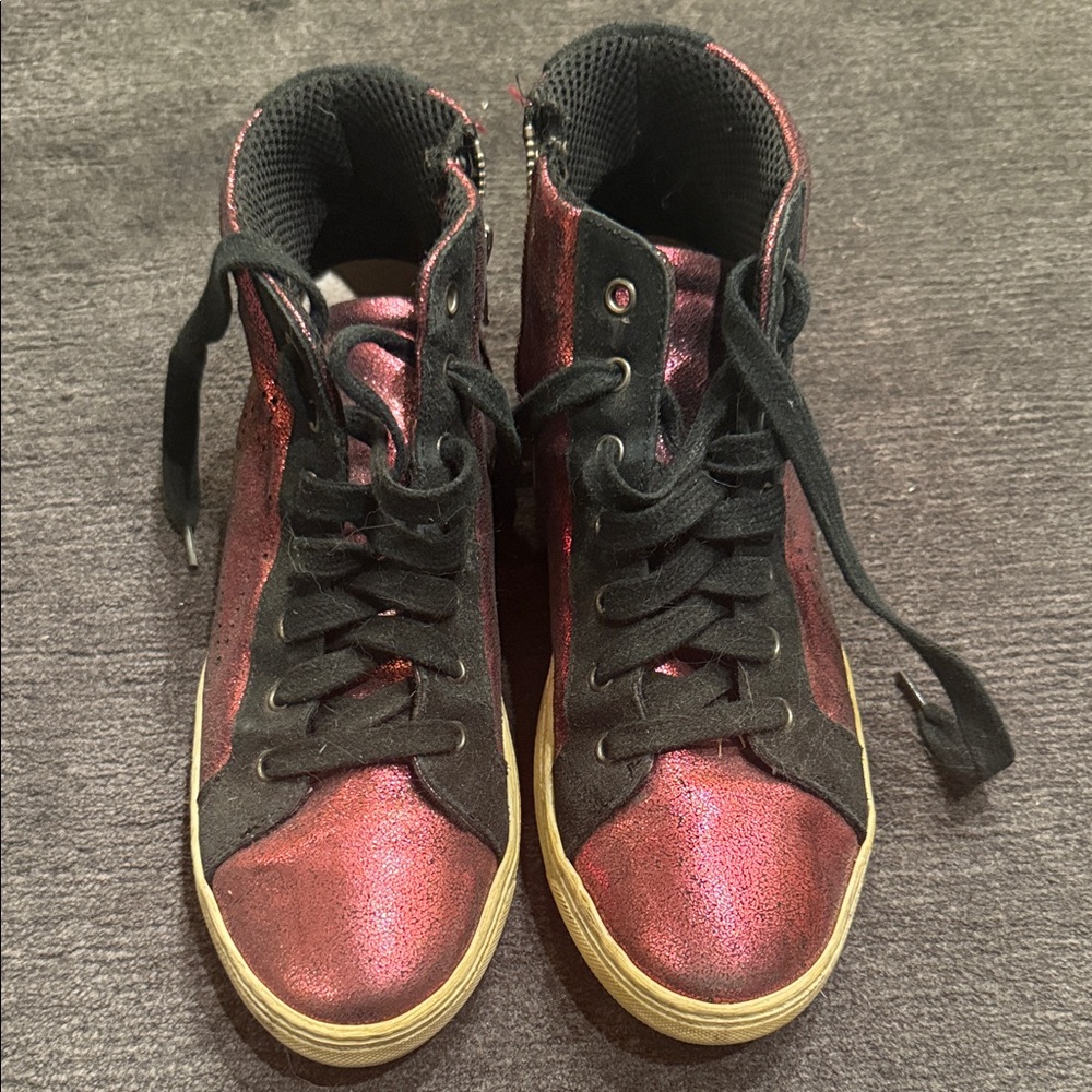 Metallic Pink High-Top Sneakers